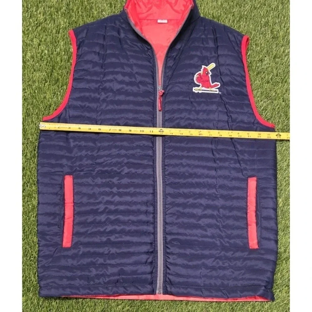 St Louis Cardinals Full Zip Bayer Logo Quilted Puffer Vest Men's Size XL Navy